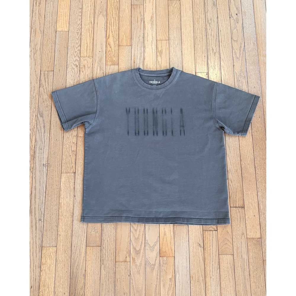 YoungLA Logo Tee Charcoal Grey Mens Medium Heavy Crop Goth Streetwear Dark